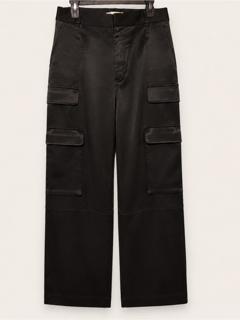 FRAME Relaxed Straight Black Satin Cargo Pants Size 12